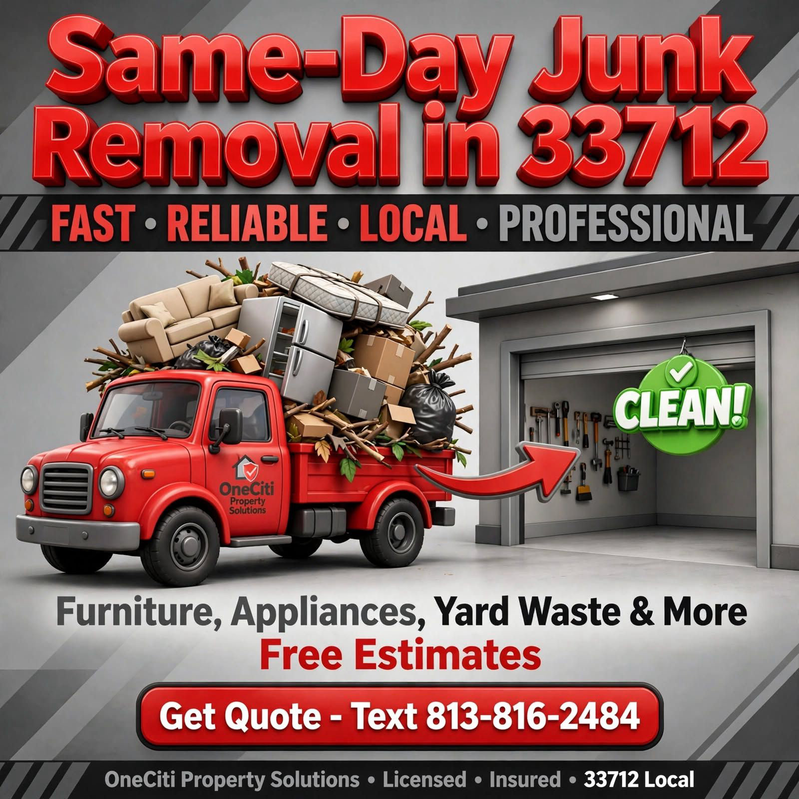 OneCiti-Soutside furniture and appliance removal in St. Petersburg, FL 33713 - a cleared room ready after bulky item pickup
