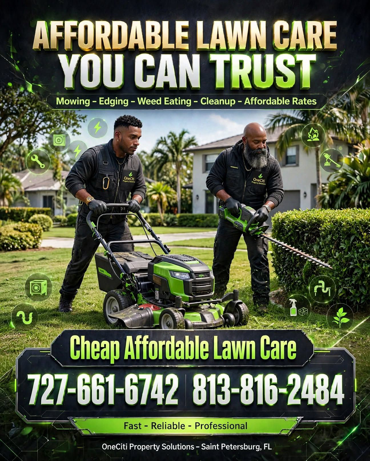 OneCiti-Soutside property maintenance in St. Petersburg, FL 33713 showing a well-kept yard with fresh mulch and a repaired fence