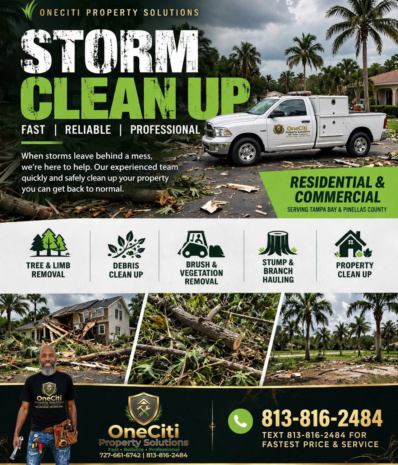 OneCiti-Soutside storm debris cleanup in St. Petersburg, FL 33713 with fallen branches cleared from a residential yard
